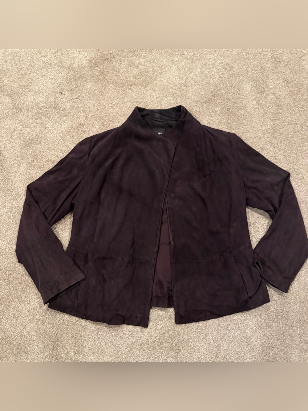 Eileen Fisher Italian Suede Jacket M Plum Purple Open Front